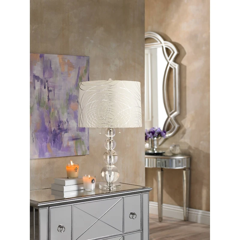 Springcrest Cream with Silver Circles Medium Drum Lamp Shade 15" Top x 16" Bottom x 11" High (Spider) Replacement with Harp and Finial