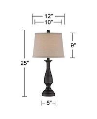 Regency Hill Ben Rustic Farmhouse Table Lamps 25" High Set of 2 Dark Bronze Metal Beige Linen Drum Shade for Bedroom Living Room Bedside Nightsta