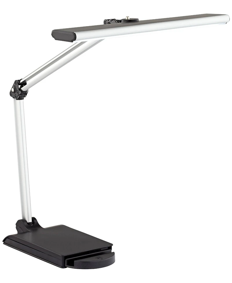 360 Lighting Flynn Modern Desk Lamp 25" High Metallic Black Silver with Usb Charging Port Phone Cradle Adjustable Swivel Led for Living Room Offi