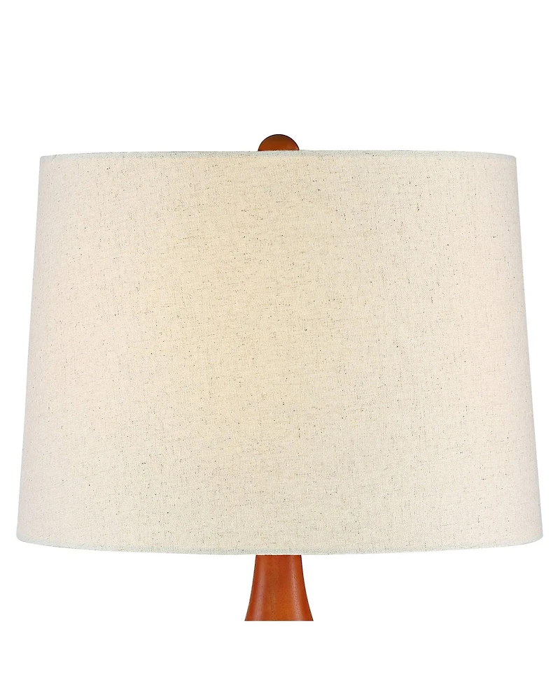 Brice Mid Century Modern Accent Table Lamp 23" High Ivory Ceramic Wood Neck Off White Tapered Drum Shade for Bedroom Living Room House Home Bedsi