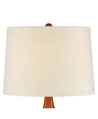 Brice Mid Century Modern Accent Table Lamp 23" High Ivory Ceramic Wood Neck Off White Tapered Drum Shade for Bedroom Living Room House Home Bedsi