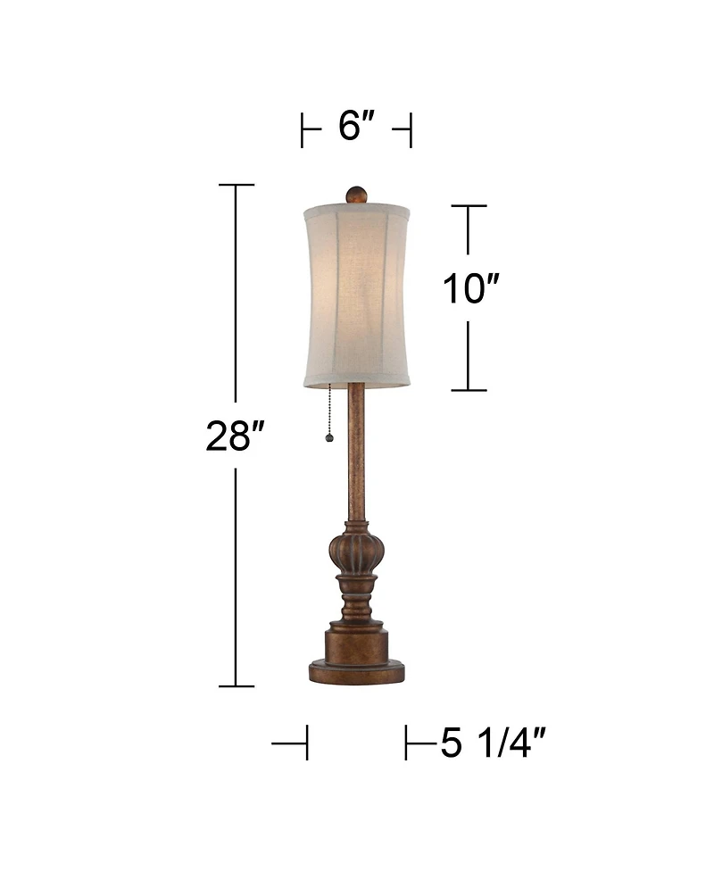 Regency Hill Traditional Buffet Table Lamps 28" Tall Set of 2 Warm Brown Wood Tone Fabric Drum Shade for Dining Room