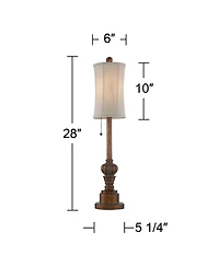 Regency Hill Traditional Buffet Table Lamps 28" Tall Set of 2 Warm Brown Wood Tone Fabric Drum Shade for Dining Room