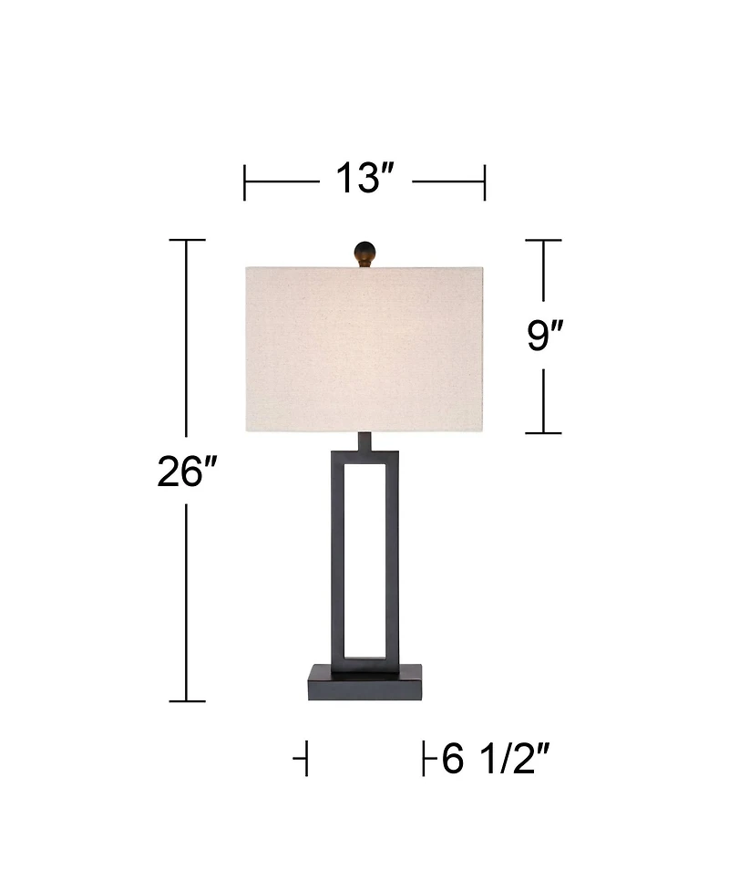 360 Lighting Aston 26" High Open Rectangle Modern Table Lamp Black Finish Metal Single Off-White Shade Living Room Bedroom Bedside