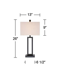 360 Lighting Aston 26" High Open Rectangle Modern Table Lamp Black Finish Metal Single Off-White Shade Living Room Bedroom Bedside