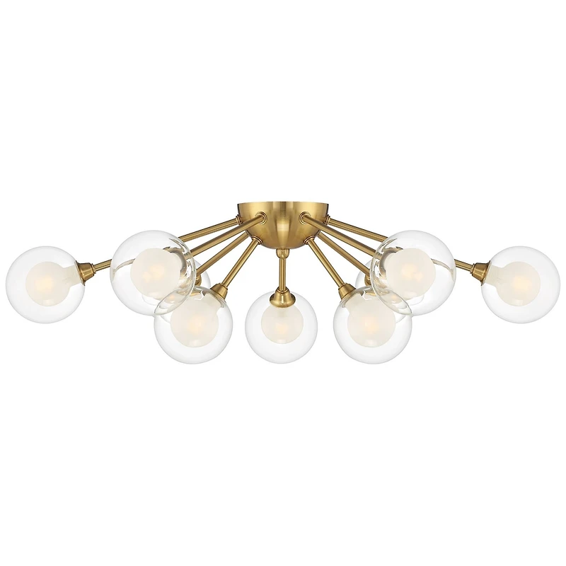 Possini Euro Design Spheres Modern Ceiling Light Flush Mount Fixture 28" Wide Warm Brass 9-Light Led Clear Globe Glass for Bedroom Kitchen Living