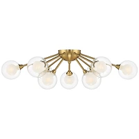 Possini Euro Design Spheres Modern Ceiling Light Flush Mount Fixture 28" Wide Warm Brass 9-Light Led Clear Globe Glass for Bedroom Kitchen Living