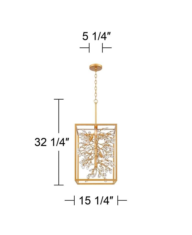 Possini Euro Design Light Brass Gold Pendant Chandelier 15 1/4" Wide Modern Clear Crystal 4-Light Fixture for Dining Room House