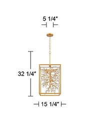 Possini Euro Design Light Brass Gold Pendant Chandelier 15 1/4" Wide Modern Clear Crystal 4-Light Fixture for Dining Room House