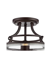 Franklin Iron Works Charleston Industrial Rustic Farmhouse Ceiling Light Semi Flush-Mount Fixture 13.5" Wide Bronze Led Clear Glass Shade for Bedroom