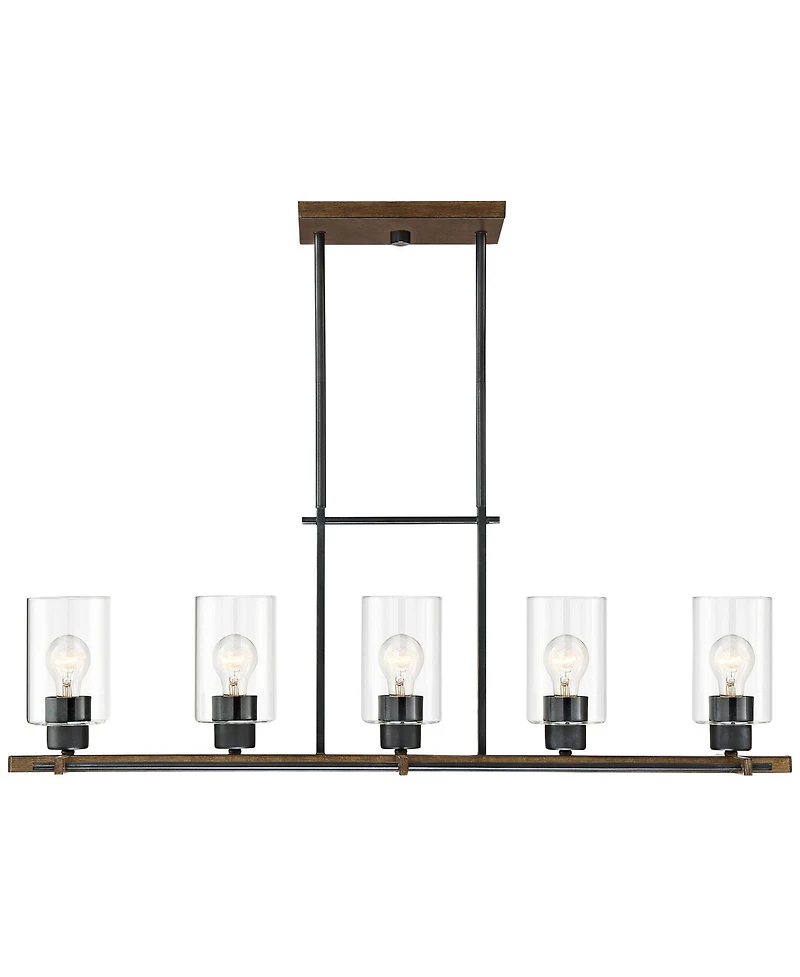 Franklin Iron Works Ranger Dust Bronze Wood Linear Pendant Chandelier 36 3/4" Wide Rustic Clear Glass 5-Light Fixture for Dining Room Kitchen Isl