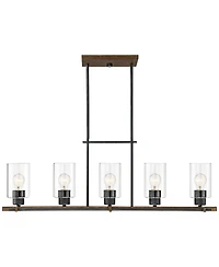Franklin Iron Works Ranger Dust Bronze Wood Linear Pendant Chandelier 36 3/4" Wide Rustic Clear Glass 5-Light Fixture for Dining Room Kitchen Isl