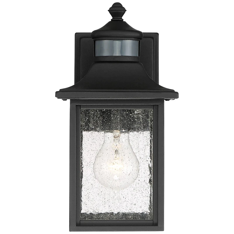 Moray Bay Industrial Outdoor Wall Light Fixture Black Steel 11 1/2" Seedy Glass Motion Sensor Dusk to Dawn for Exterior House Porch Patio Outside Deck
