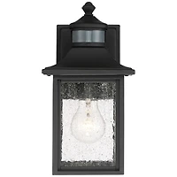 Moray Bay Industrial Outdoor Wall Light Fixture Black Steel 11 1/2" Seedy Glass Motion Sensor Dusk to Dawn for Exterior House Porch Patio Outside Deck