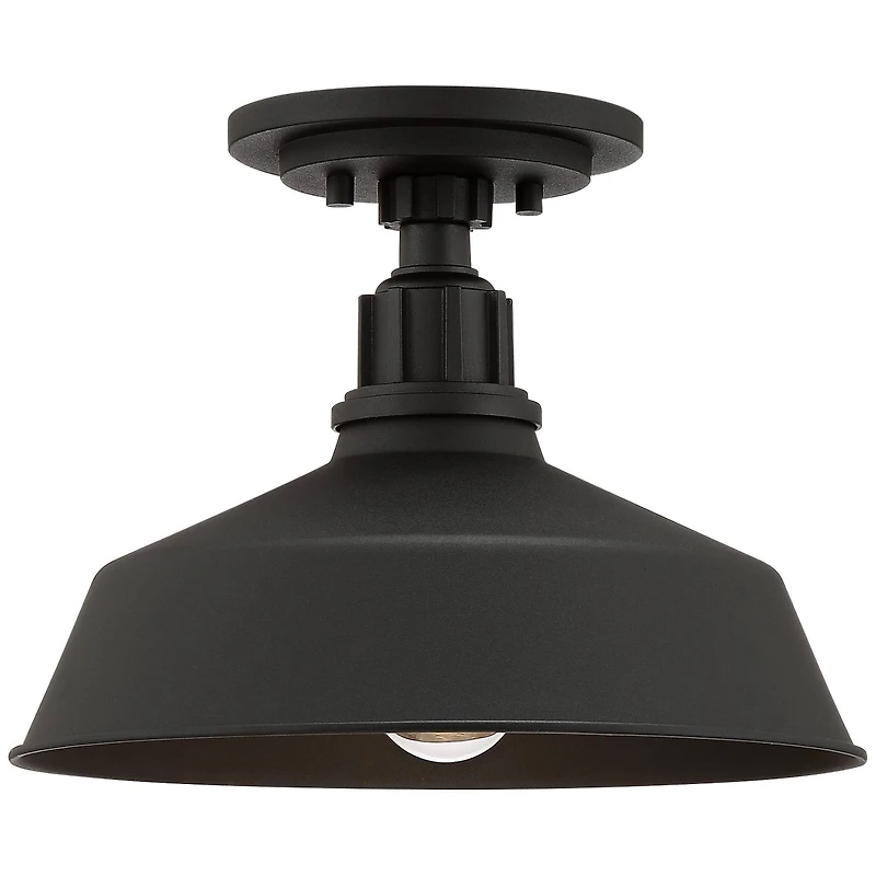 Arnett Rustic Industrial Semi Flush-Mount Urban Barn Outdoor Ceiling Light Semi Flush Mount Fixture Black Aluminum 12" for Exterior House Porch Patio