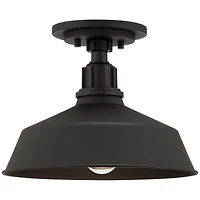 Arnett Rustic Industrial Semi Flush-Mount Urban Barn Outdoor Ceiling Light Semi Flush Mount Fixture Black Aluminum 12" for Exterior House Porch Patio