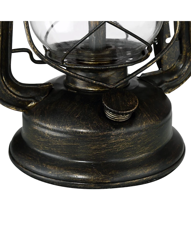 Murphy Industrial Rustic Accent Table Lamp Miner Lantern 23" High Weathered Bronze Metal Clear Glass Oatmeal Fabric Drum Shade Decor for Living Room B