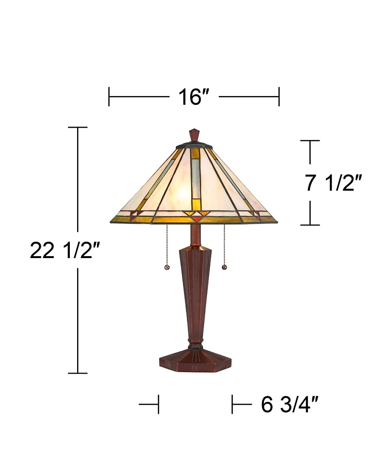 Robert Louis Tiffany Landford Traditional Mission Accent Table Lamp 22 1/2" High Bronze Stained Art Glass Shade for Bedroom Living Room Bedside O
