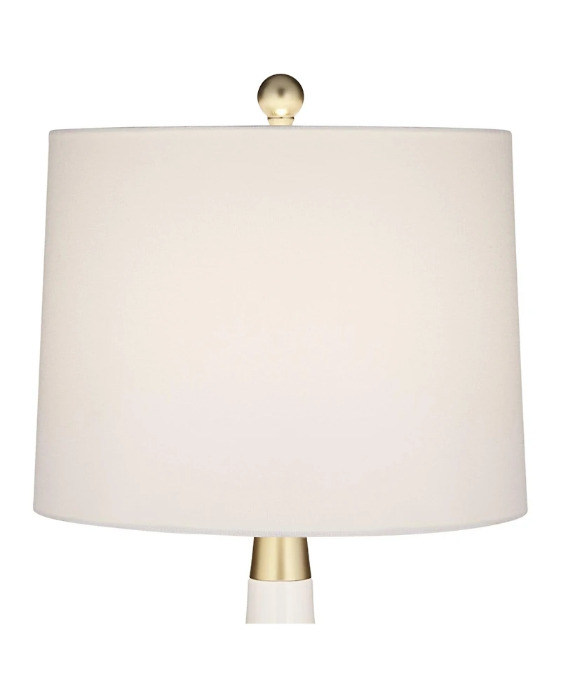 360 Lighting Nesbit 25" High Mid Century Modern Table Lamps Set of 2 Usb Port White Gold Ceramic Metal Living Room Charging