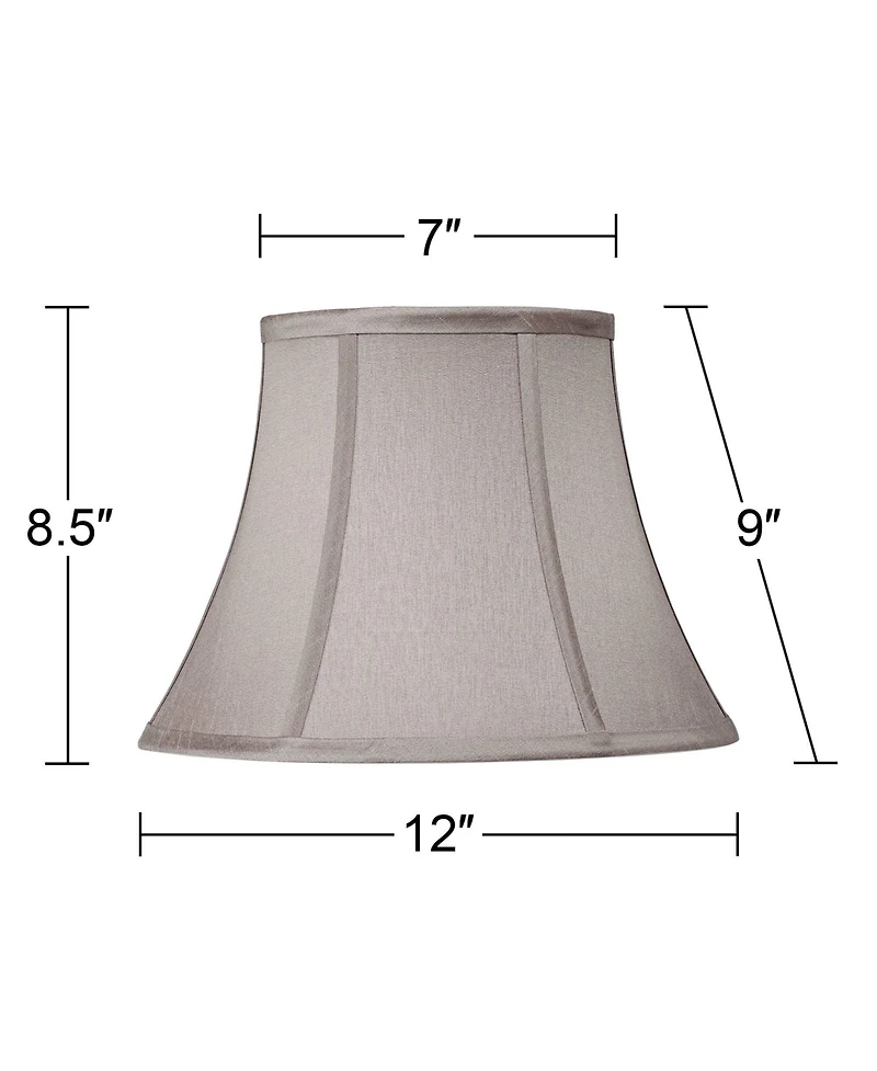 Springcrest Set of 2 Pewter Gray Small Bell Lamp Shades 7" Top x 12" Bottom x 9" High (Spider) Replacement with Harp and Finial