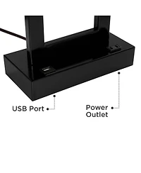 360 Lighting Modern Table Lamp with Usb and Ac Power Outlet 30" Tall Black Metal White Rectangle Shade for Living Room Bedroom House
