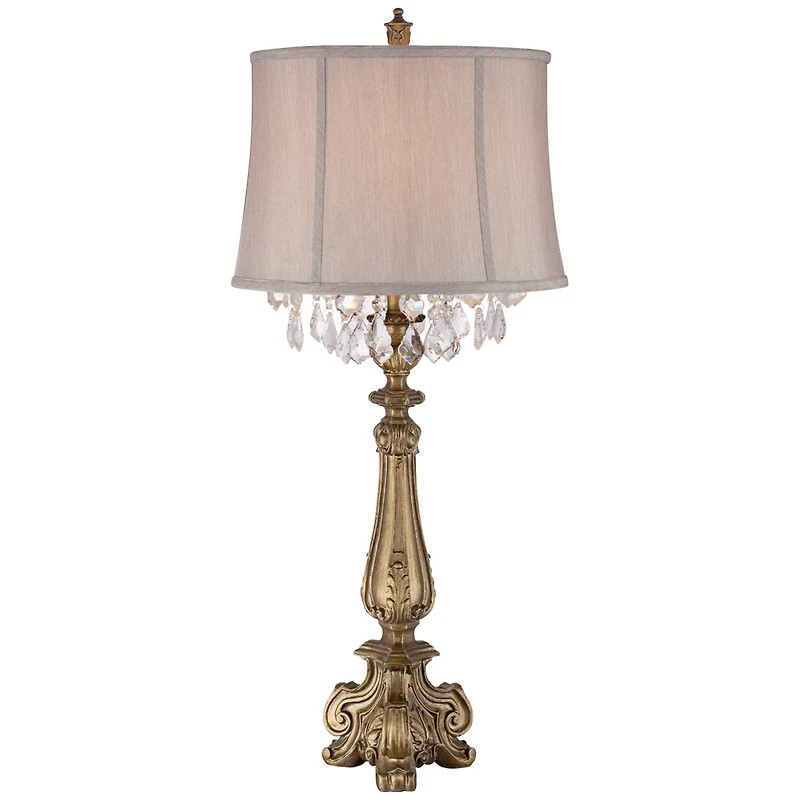 Barnes and Ivy Dubois Traditional Table Lamp 37 1/4" Tall Antique Gold Mist Gray Crystal Beading Drum Shade for Bedroom Living Room Bedside Night