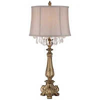 Barnes and Ivy Dubois Traditional Table Lamp 37 1/4" Tall Antique Gold Mist Gray Crystal Beading Drum Shade for Bedroom Living Room Bedside Night