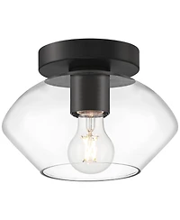Possini Euro Design Gustin Modern Ceiling Light Semi Flush-Mount Fixture 8 3/4" Black Clear Glass for Bedroom Kitchen Living Room