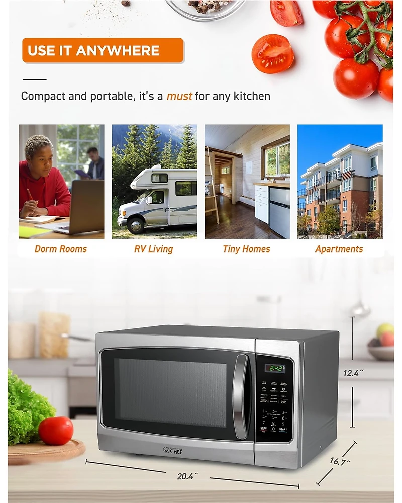 Commercial Chef 1.3 Cu. Ft. Counter Top Microwave,Stainless Steel