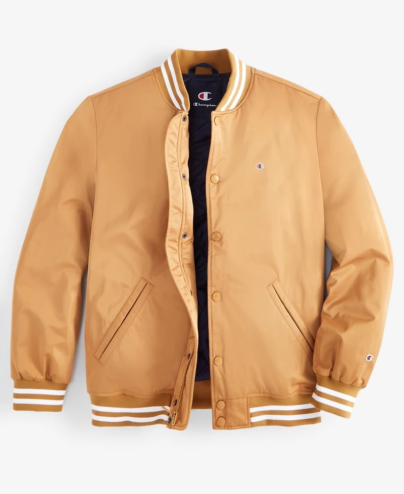 Champion Men's Classic Logo Striped-Trim Varsity Jacket