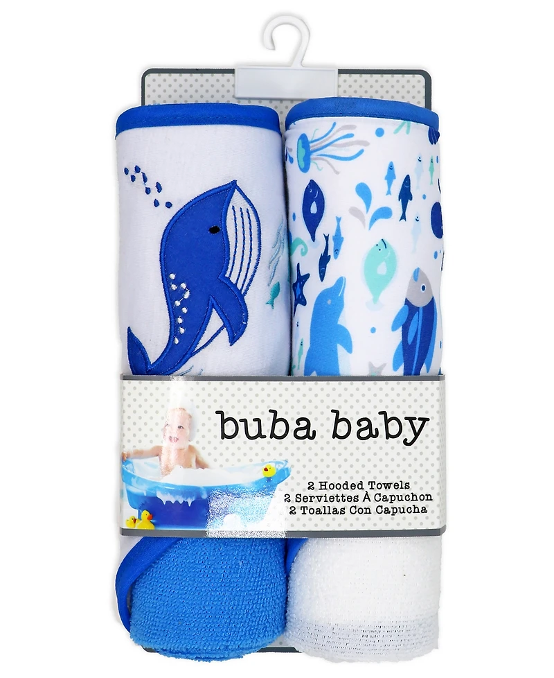 Buba Baby Boys and Girls 2 Pack Embroidered Hooded Bath Towel Wash Cloth Set