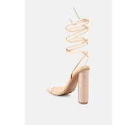 Scansta Lace Up Rhinestone Embellished Heel Sandals Women
