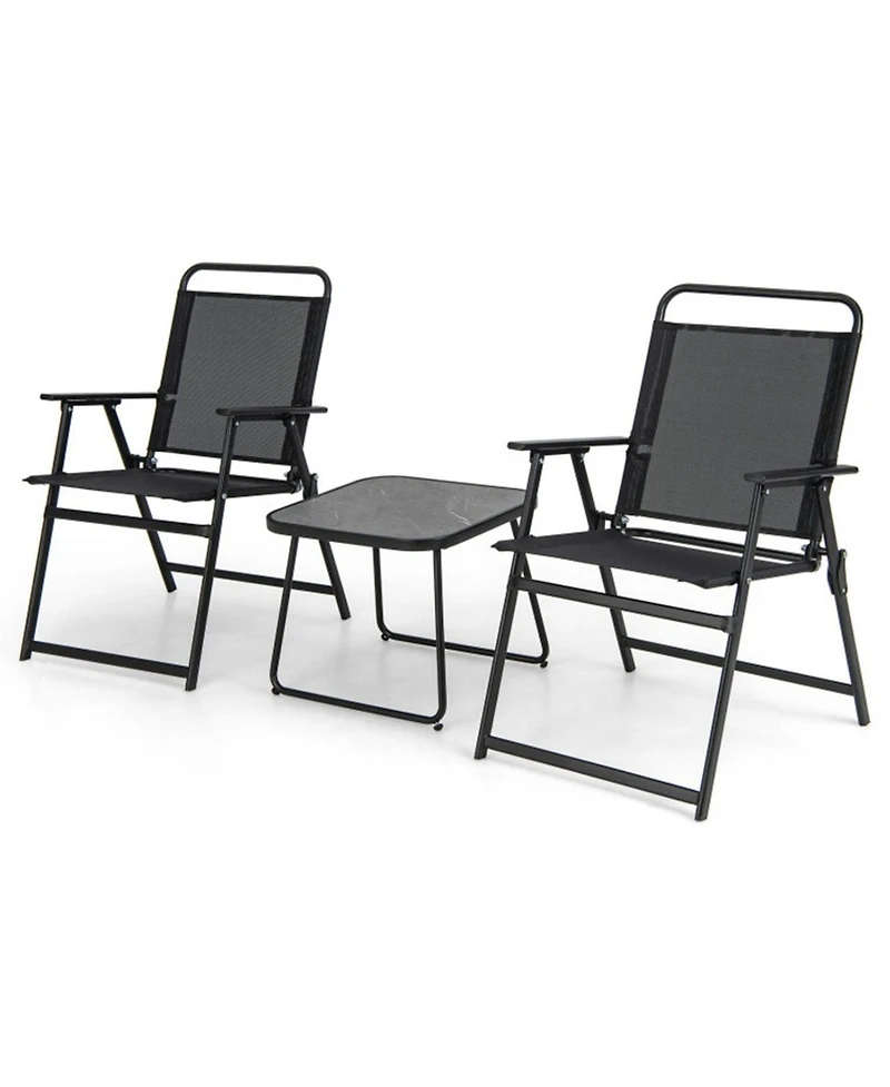 Sugift 3 Pieces Patio Folding Conversation Chairs and Table