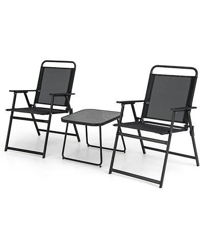 Sugift 3 Pieces Patio Folding Conversation Chairs and Table