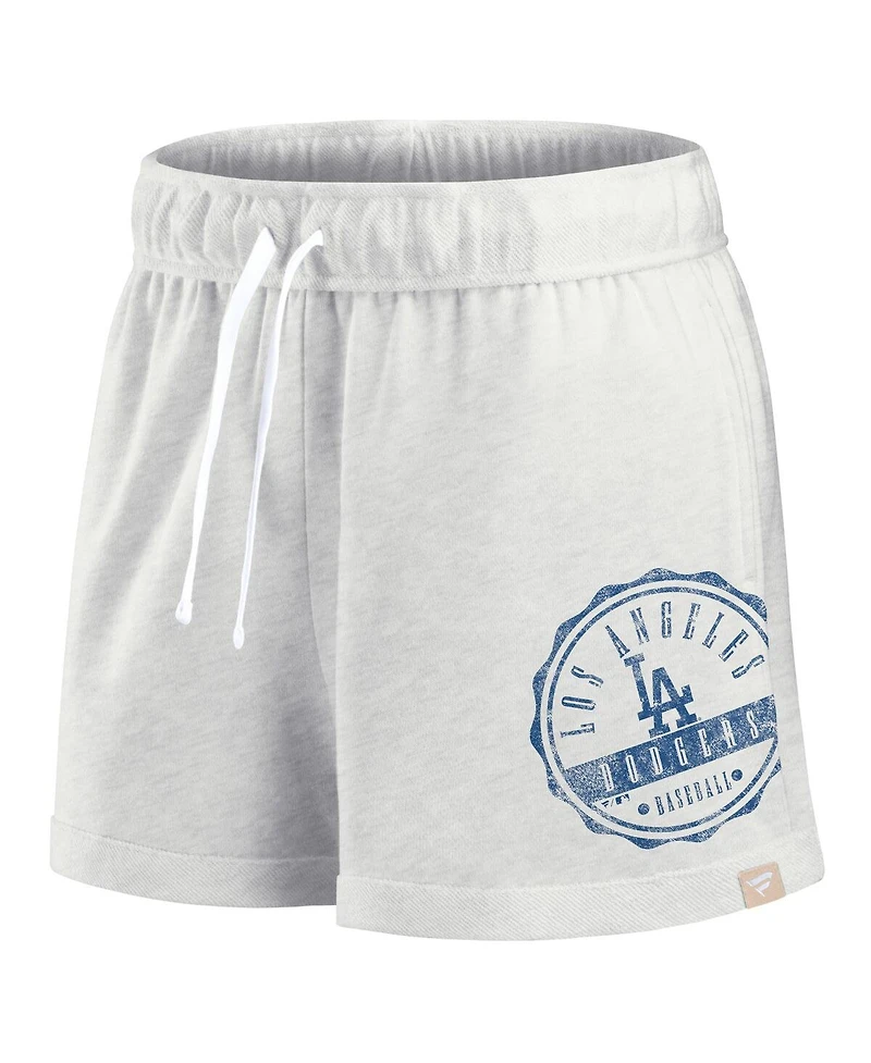Fanatics Women's Oatmeal Los Angeles Dodgers Oversized Badge Lounge Shorts