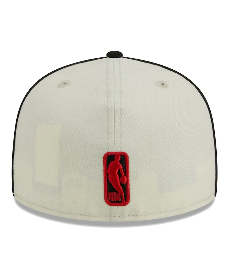 New Era Men's Cream/Black Portland Trail Blazers Piping 2-Tone 59FIFTY Fitted Hat