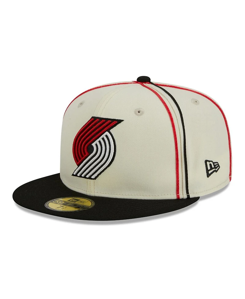 New Era Men's Cream/Black Portland Trail Blazers Piping 2-Tone 59FIFTY Fitted Hat