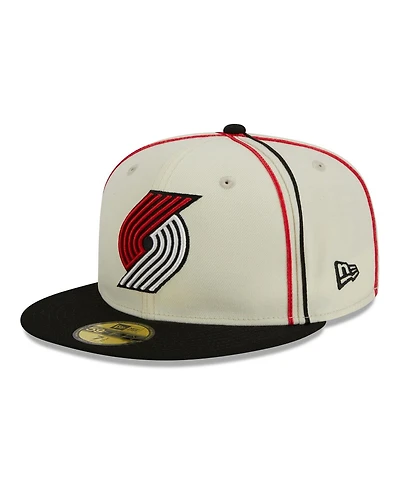 New Era Men's Cream/Black Portland Trail Blazers Piping 2-Tone 59FIFTY Fitted Hat