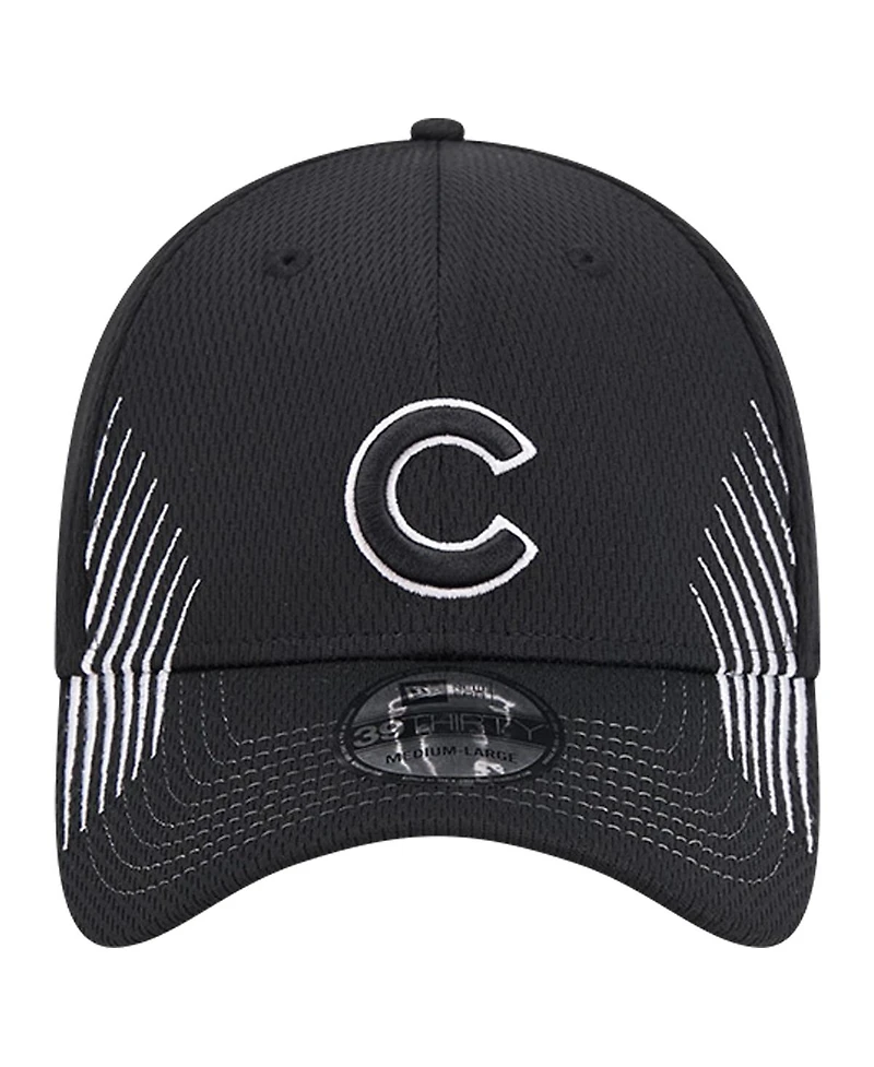 New Era Men's Black Chicago Cubs Active Dash Mark 39THIRTY Flex Hat