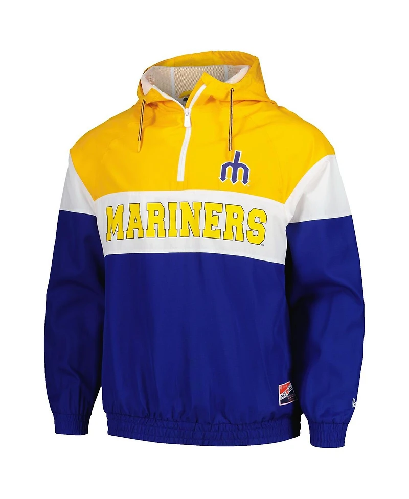 New Era Men's Blue Seattle Mariners Ripstop Raglan Quarter-Zip Hoodie Windbreaker Jacket
