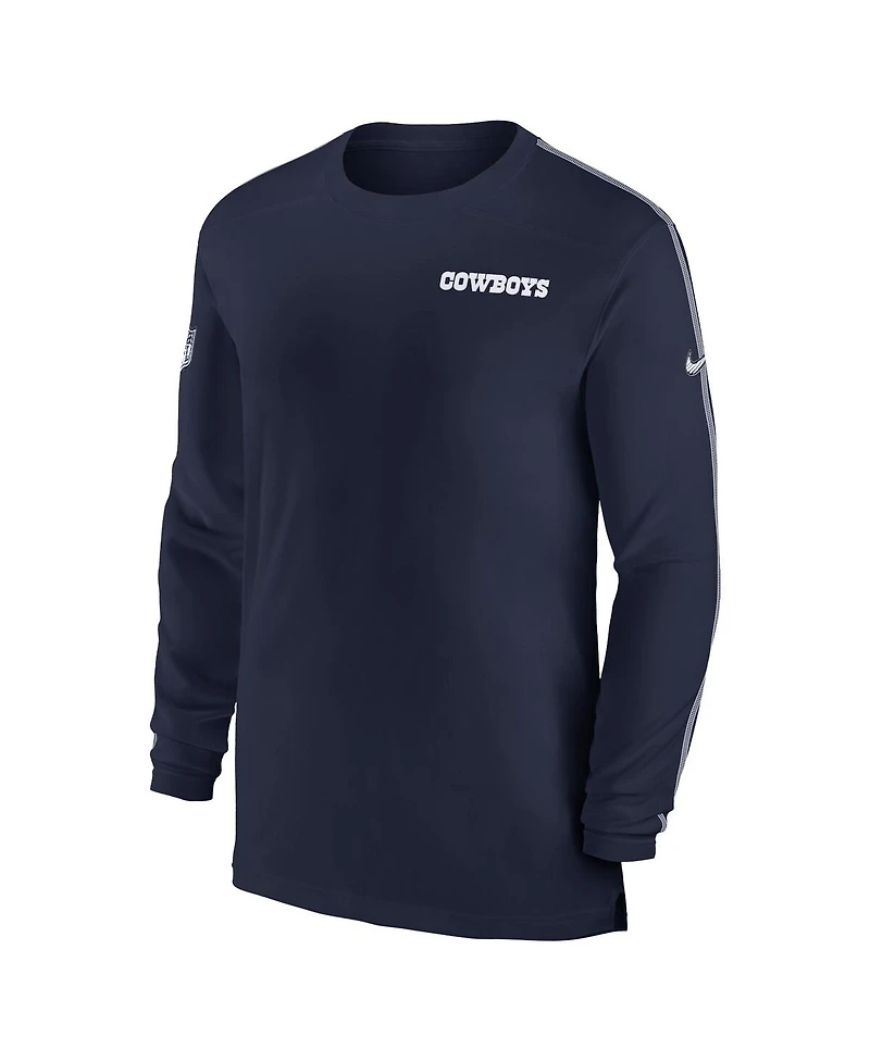 Nike Men's Navy Dallas Cowboys Sideline Coach Uv Performance Long Sleeve T-Shirt
