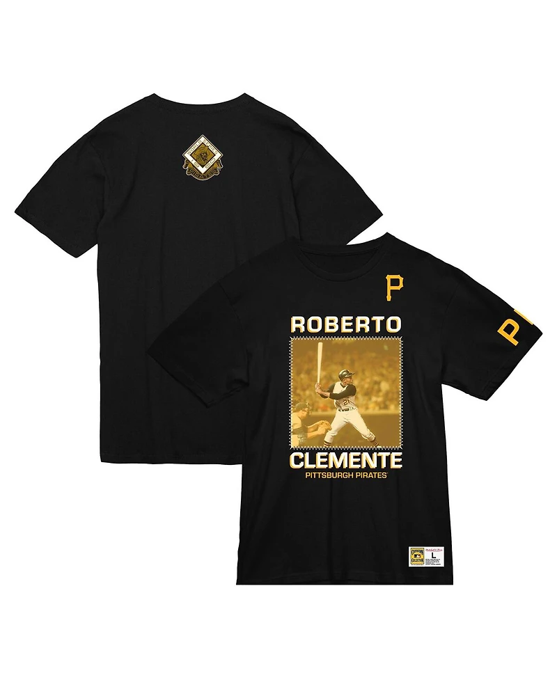 Mitchell & Ness Men's Roberto Clemente Black Pittsburgh Pirates Cooperstown Collection Heavyweight Premium Player Vintage-like Logo T-Shirt