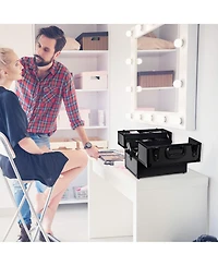 Byootique 14"x8"x10" Lockable Abs Aluminum Cosmetic Makeup Case Box Train Black