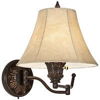 Barnes and Ivy Rosslyn Rustic Swing Arm Wall Lamps Set of 2 Bronze Plug-in Light Fixture Faux Leather Shade for Bedroom Bedside Living Room Reading