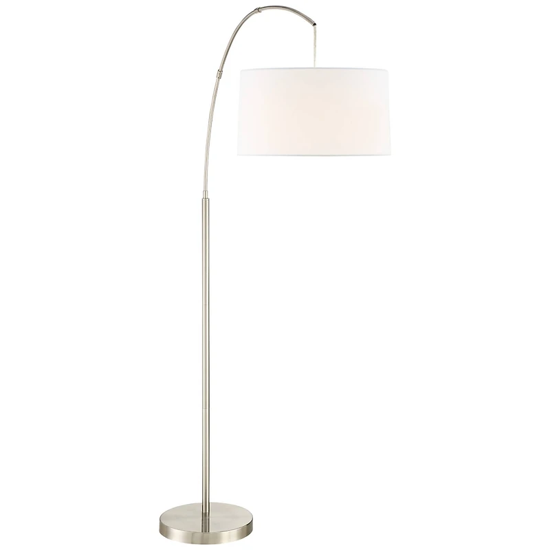 360 Lighting Cora Modern Arc Floor Lamp Standing 72" Tall Brushed Nickel Metal White Linen Drum Shade for Living Room Reading Bedroom Office Hous