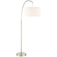 360 Lighting Cora Modern Arc Floor Lamp Standing 72" Tall Brushed Nickel Metal White Linen Drum Shade for Living Room Reading Bedroom Office Hous
