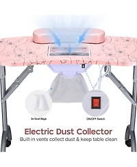 Byootique Folding Manicure Nail Table 2in1 Rolling Makeup Train Case Kit Manicure Cosmetic Trolley Travel Organizer Nail Case, Pink