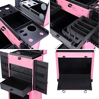 Byootique Rolling Makeup Case w/ Lights Mirror Cosmetic Aritist Studio Multi-function Pink