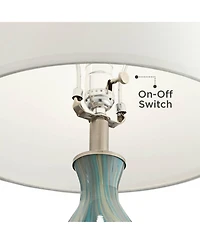 360 Lighting Cirrus Modern Style Accent Table Lamp 22" High Blue Gray Glazed Art Glass Off White Drum Shade Decor for Living Room Bedroom House Bedsid