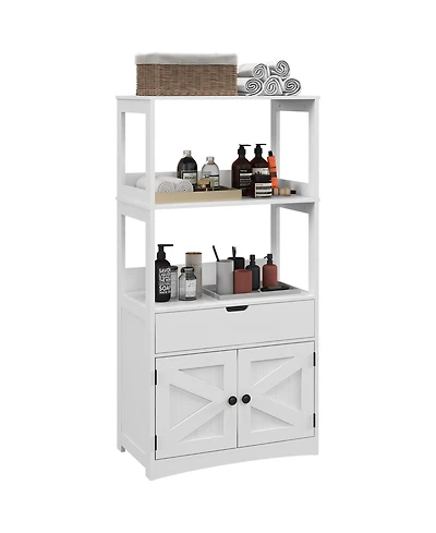 kleankin Bathroom Cabinet Linen Cabinet with Doors and Shelves,